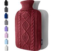 Botella de agua caliente con cubierta - Funda de punto suave - Gran capacidad de 1,8 l - Bolsa de agua caliente para aliviar el dolor, cuello y hombros (burdeos)