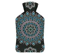 Botella de agua caliente con cubierta Mandalas Dots Bolsa de agua caliente de goma para aliviar el dolor, calambres, calentador de pies, terapia de calor y frío