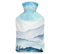 Botella de agua caliente con cubierta, montañas, pintura, paisaje, bolsa de agua caliente de goma para aliviar el dolor, calambres, calentador de pies, terapia de calor y frío