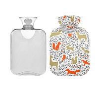 Botella de agua caliente con cubierta para animales de bosque floral con bolsa de agua caliente transparente, botella de agua caliente de 1 l para alivio del dolor de cuello y hombros, manos y pies más cálido terapia de frío y calor