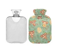 Botella de agua caliente con cubierta para animales de mono, bolsa de agua caliente transparente, botella de agua caliente de 1 litro para alivio del dolor de cuello y hombros, terapia de calor y frío