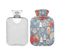 Botella de agua caliente con cubierta para animales del bosque de invierno con diseño de ciervo, bolsa de agua caliente transparente, botella de agua caliente de 1 litro para aliviar el dolor de cuello y hombros, terapia de calor y frío