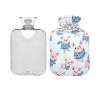 Botella de agua caliente con cubierta suave, bolsa de agua caliente de 2 L para calambres menstruales, alivio del dolor de cuello y hombros, calentador de pies de manos, cerdos rosas lindos con