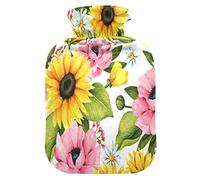 Botella de agua caliente con cubierta suave bolsa de agua fría extraíble para aliviar el dolor, calambres menstruales, calentadores de pies, pequeños girasoles decorativos florales