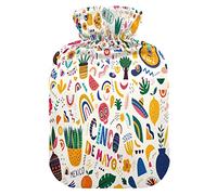 Botella de agua caliente con cubierta suave bolsa de agua fría extraíble para aliviar el dolor, calambres menstruales, calentadores de pies, cactus mexicanos medianos Cinco Mayo