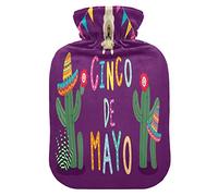 Botella de agua caliente con cubierta suave bolsa de agua fría extraíble para aliviar el dolor, calambres menstruales, calentadores de pies, mediana Cinco de Mayo Cactus Alpaca Púrpura