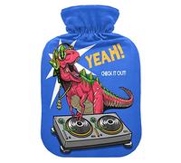 Botella de agua caliente con cubierta suave, bolsa de agua fría y caliente extraíble para aliviar el dolor, calambres menstruales, calentadores de pies, plato giratorio de dinosaurio mediano