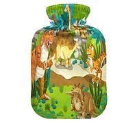 Botella de agua caliente con cubierta suave, bolsa de agua fría y caliente extraíble para aliviar el dolor, calambres menstruales, calentadores de pies, tierra de dinosaurio mediano