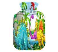 Botella de agua caliente con cubierta suave, bolsa de agua fría y caliente extraíble para aliviar el dolor, calambres menstruales, calentadores de pies, dinosaurios pequeños que viven la selva
