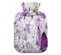 Botella de agua caliente con cubierta suave, bolsa extraíble de agua fría para aliviar el dolor, calambres menstruales, calentadores de pies, flor lila mediana