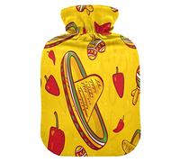 Botella de agua caliente con cubierta suave, bolsa extraíble de agua fría para aliviar el dolor, calambres menstruales, calentadores de pies pequeños Cinco De Mayo Chili Amarillo