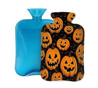 Botella de agua caliente con cubierta suave, calabaza de Halloween, cara de fantasma, dibujos animados, naranja, bolsa de agua caliente de 2 litros para aliviar el dolor, calentador de manos y pies