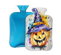 Botella de agua caliente con cubierta suave, calabaza de Halloween, sombrero mágico fantasma, bolsa de agua caliente de 2 litros para aliviar el dolor, calentador de manos y pies
