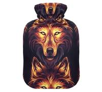 Botella de agua caliente con cubierta suave calentador de pies con cubierta suave de lobo remolino llamas bolsa de agua caliente para calentador de cama de pies, alivio del dolor, mediano
