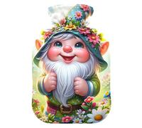 Botella de agua caliente con cubierta suave calentador de pies con cubierta suave lindo gnomo primavera flor bolsa de agua caliente para alivio del dolor de cuello y hombros, pequeña