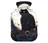 Botella de agua caliente con cubierta suave calentador de pies con cubierta suave vintage luna gato negro bolsa de agua caliente para calentador de pies cama alivio del dolor, pequeña