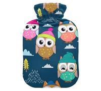 Botella de agua caliente con cubierta suave calentador de pies con funda suave lindo búho azul bolsa de agua caliente para aliviar el dolor, pequeña