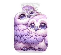 Botella de agua caliente con cubierta suave calentador de pies con funda suave lindo búho violeta bolsa de agua caliente para aliviar el dolor, pequeña
