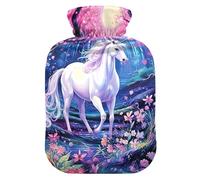 Botella de agua caliente con cubierta suave, calentador de pies y manos, flor de primavera, unicornio, bolsa de agua caliente para alivio del dolor de cuello y hombros, tamaño mediano
