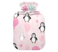 Botella de agua caliente con cubierta suave, calentador de pies y manos, globos de pingüinos, color rosa, botellas de calor para calambres menstruales, alivio del dolor, tamaño mediano