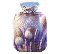 Botella de agua caliente con cubierta suave, calentador de pies y manos, lindo gato, lavanda, violeta, botellas de calor para calambres menstruales, alivio del dolor, pequeña