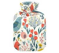 Botella de agua caliente con cubierta suave, calentador de pies y manos, primavera, flores, pájaros, bolsa de agua caliente para calentador de pies y cama, alivio del dolor, pequeña