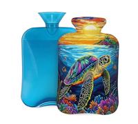 Botella de agua caliente con cubierta suave, colorido océano tortuga marina 2L bolsas de agua caliente para alivio del dolor, calambres, calentador de pies de mano, menstrual