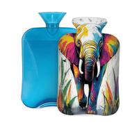 Botella de agua caliente con cubierta suave, diseño de elefante colorido vintage pintura al óleo de 2 litros, bolsa de agua caliente para aliviar el dolor, calentador de manos y pies