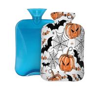 Botella de agua caliente con cubierta suave, diseño de murciélago fantasma de Halloween, terror, calabaza, telaraña, bolsa de agua caliente de 2 litros para aliviar el dolor, calentador de manos y