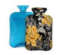 Botella de agua caliente con cubierta suave, diseño floral retro, hojas botánicas, bolsa de agua caliente de 2 litros para aliviar el dolor, calentador de manos y pies