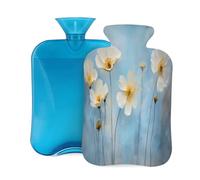 Botella de agua caliente con cubierta suave, flores de margaritas florales en acuarela, elegante bolsa de agua caliente de 2 litros para aliviar el dolor, calentador de manos y pies