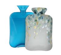 Botella de agua caliente con cubierta suave, hoja de eucalipto verde primavera botánica bolsa de agua caliente de 2 litros para aliviar el dolor, calentador de manos y pies
