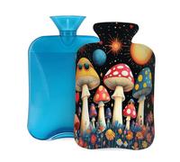 Botella de agua caliente con cubierta suave, hongos vintage con fase lunar, noche estrellada, bolsa de agua caliente de 2 litros para aliviar el dolor, calentador de manos y pies