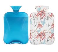 Botella de agua caliente con diseño de ancla de pulpo con funda, 2 L, bolsa de agua de gran capacidad para noches acogedoras, alivio del dolor, espalda, cuello y hombros