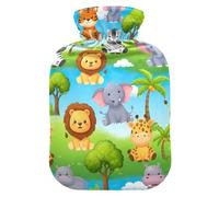 Botella de agua caliente con diseño de animales de la selva con cubierta suave, calentador de pies con cubierta suave, botellas de calor de agua caliente para calambres menstruales, alivio del dolor
