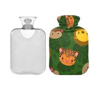 Botella de agua caliente con diseño de animales de la selva con tapa, bolsa de agua caliente de 1 litro para aliviar el dolor, calentador de pies de mano de PVC, terapia caliente