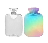Botella de agua caliente con diseño de arcoíris pastel con funda suave de 1 litro, bonitas bolsas de agua caliente, calentador de cama para cuello, hombros y piernas, alivio del dolor menstrual,