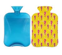 Botella de agua caliente con diseño de caballo de mar con funda, 2 L, bolsa de agua de gran capacidad para noches acogedoras, alivio del dolor, espalda, cuello y hombros