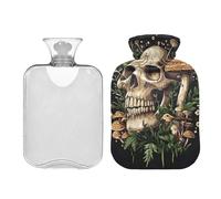 Botella de agua caliente con diseño de calavera con setas, hierbas y funda, bolsa de agua caliente de 2 litros para aliviar el dolor, bolsas calientes, terapia caliente