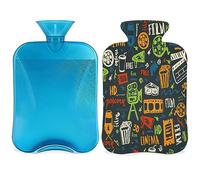 Botella de agua caliente con diseño de cine con funda esponjosa, 2 l, gran capacidad, diseño de cine, bolsa de agua para noches acogedoras, alivio del dolor, espalda, cuello y hombros