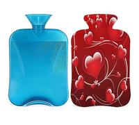 Botella de agua caliente con diseño de corazón para el día de San Valentín con funda esponjosa, 2 L, botella de corazón rojo, bolsa de agua para noches acogedoras, alivio del dolor, espalda, cuello y