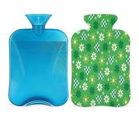 Botella de agua caliente con diseño de corazón verde con funda esponjosa, 2 L, botella de trébol verde de gran capacidad, bolsa de agua para noches acogedoras, alivio del dolor, espalda, cuello y