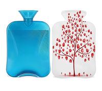 Botella de agua caliente con diseño de corazones y árbol con funda esponjosa, 2 L, gran capacidad, botella de árbol rojo, bolsa de agua para noches acogedoras, alivio del dolor, espalda, cuello y