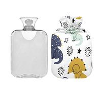 Botella de agua caliente con diseño de dinosaurios blancos con cubierta de terciopelo, bolsa de agua caliente de 2 litros para compresas frías y calientes, calentador de pies de manos, ideal para calambres, alivio del dolor