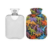 Botella de agua caliente con diseño de dinosaurios, con tapa, bolsa de agua caliente de 1 litro, compresa fría y caliente, alivio del dolor de cuello y hombros