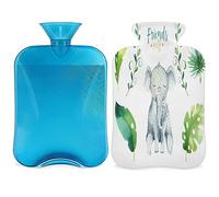 Botella de agua caliente con diseño de elefante tropical con funda esponjosa, 2 L, gran capacidad, bolsa de agua para noches acogedoras, alivio del dolor, espalda, cuello y hombros