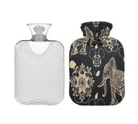 Botella de agua caliente con diseño de elefantes indios con cubierta suave de 2 litros, para calambres menstruales, cuello y hombros, bolsa para agua Caliente para Dolor