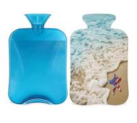 Botella de agua caliente con diseño de estrella de mar y bandera de Estados Unidos con tapa, bolsa de agua de gran capacidad de 2 L para noches acogedoras, alivio del dolor, espalda, cuello y hombros