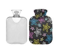 Botella de agua caliente con diseño de estrellas dibujadas a tiza, con tapa, bolsa de agua caliente transparente, botella de agua caliente de 1 L para aliviar el dolor de cuello y hombros, calentador de pies y manos, terapia fría y caliente