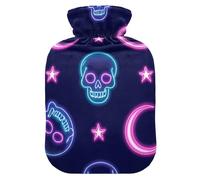 Botella de agua caliente con diseño de estrellas, lunas y esqueletos de color neón con cubierta suave, bolsa de agua caliente de 2 L para artritis, artritis